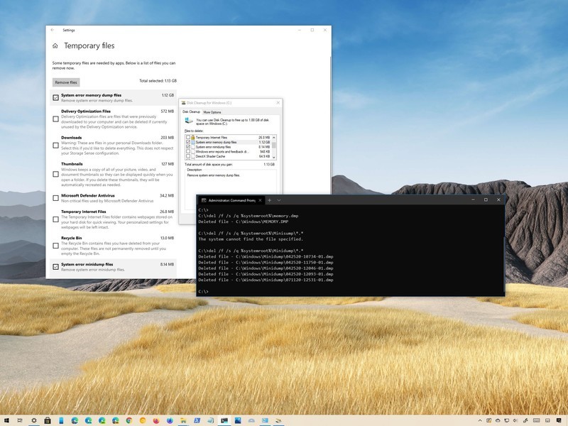 如何在 Windows 10 中删除系统错误内存转储文件