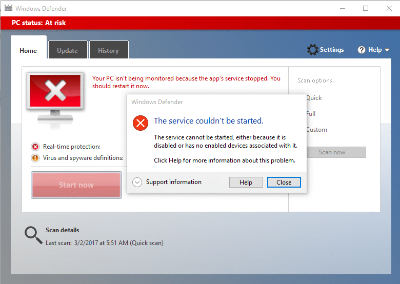 修復服務無法啟動Windows Defender錯誤0x80070422
