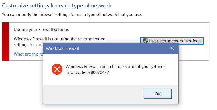 修正無法啟動 Windows 防火牆錯誤代碼 0x80070422