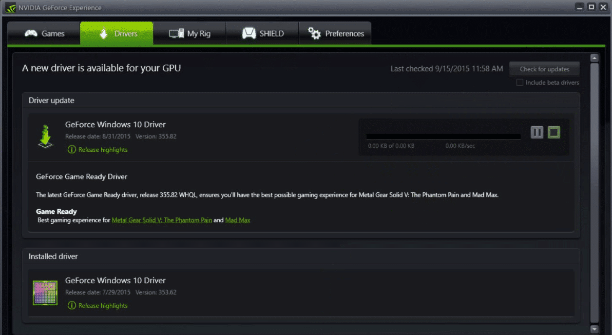 修复了无法通过 GeForce Experience 安装驱动程序更新的问题