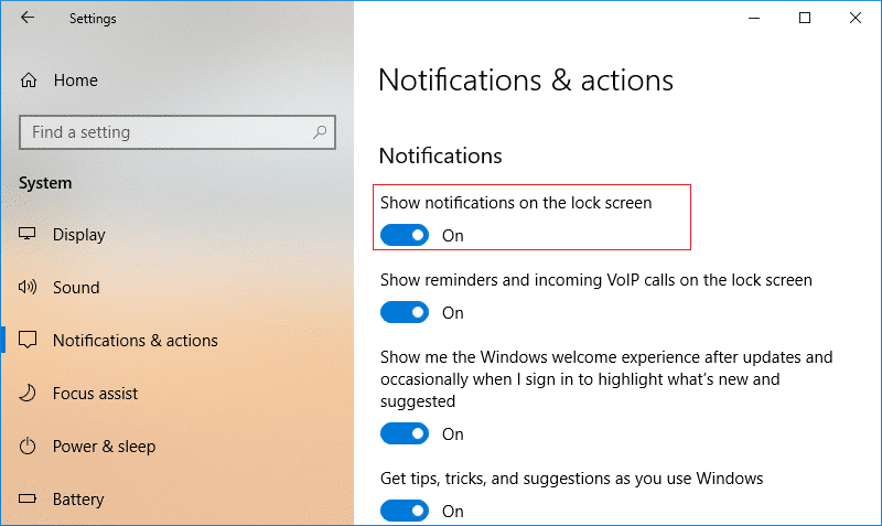 在 Windows 10 中启用或禁用锁定屏幕上的应用程序通知