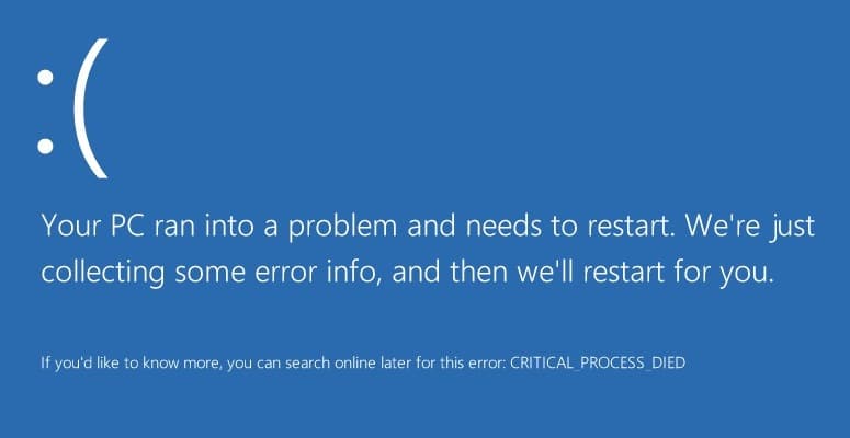 Windows 10 中出现 CRITICAL_PROCESS_DIED