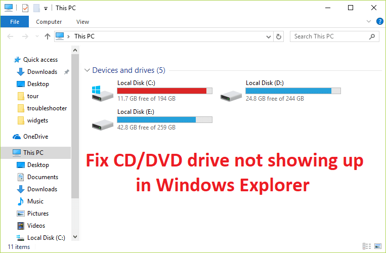 修復 CD/DVD 光碟機未出現在 Windows 資源管理器中的問題