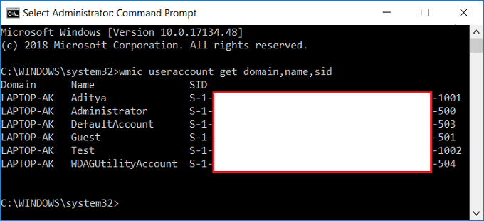 在 Windows 10 中查找用户的安全标识符 (SID)