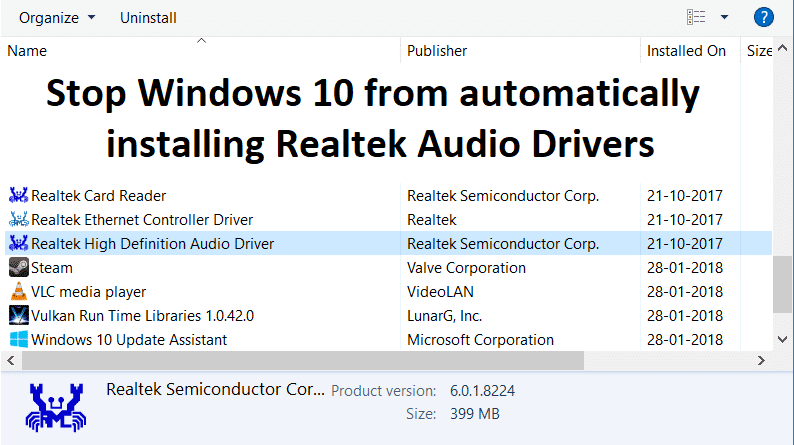 防止Windows 10自动安装Realtek音频控制器