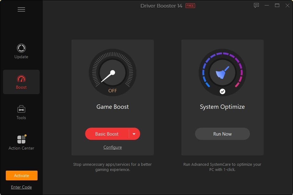 Driver Booster 游戏加速界面
