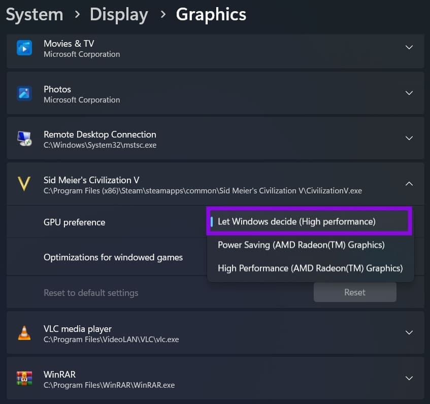 在 Windows 11 图形设置中为游戏选择 GPU 首选项