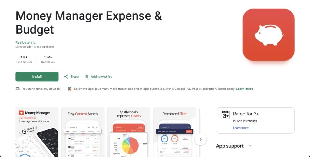 Money Manager 记账 App 界面