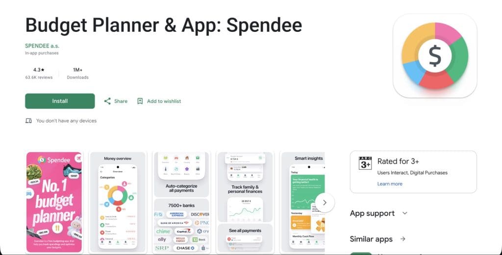Spendee 预算规划界面