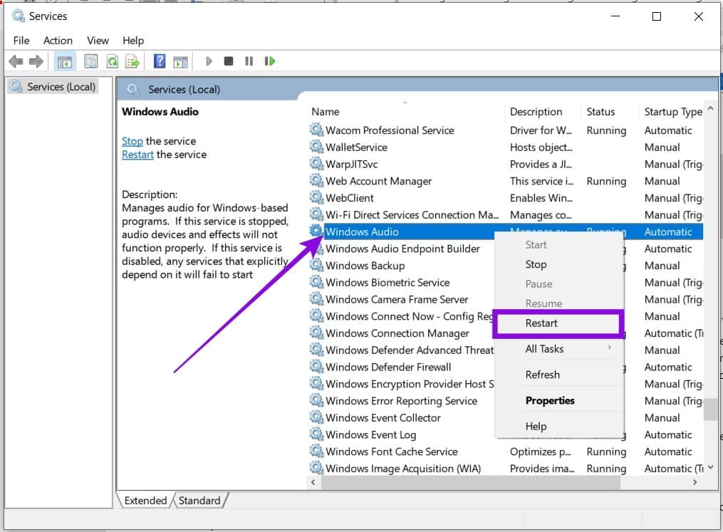 服务列表中的 Windows Audio