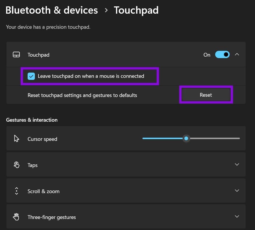 Windows 11 触摸板设置
