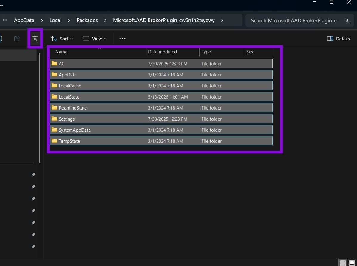 清除 Microsoft AAD BrokerPlugin 缓存文件夹